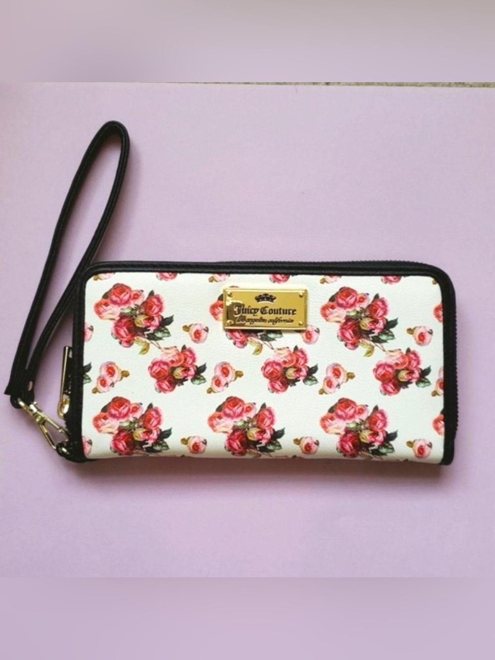 Juicy Couture Rose Print Wallet in White and Pink - NWT